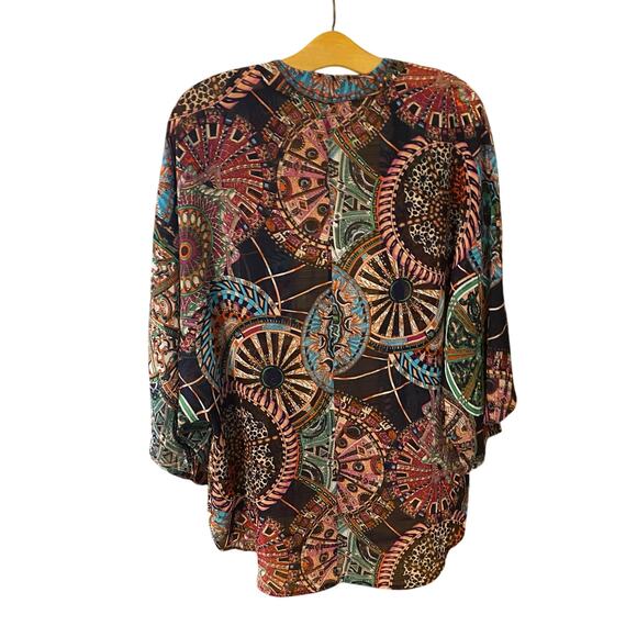 Haute Society Boho Sheer Kimono Jacket Sz S – Mandala Print, Open Front artsy - Picture 3 of 6